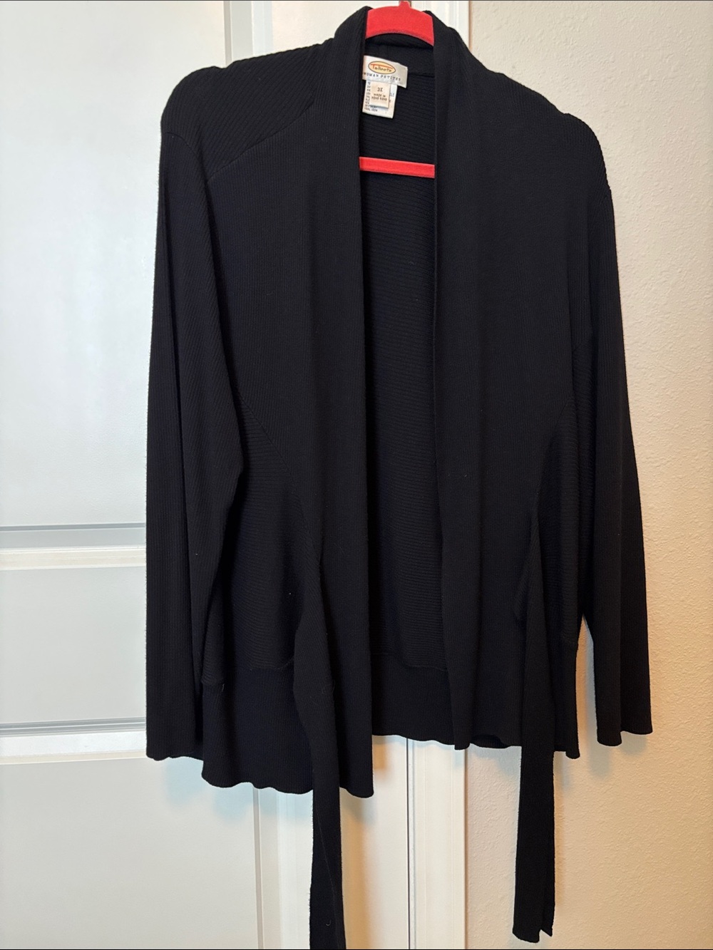 Talbots 2X Black Open Drape Cardigan with ties